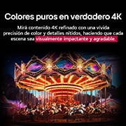 LG TV LG NanoCell AI 55'' │ UHD 4K │ Procesador Alpha 7 4K Gen8, Una imagen dividida por la mitad para mostrar un antes y un después de Colores puros en 4K real. La parte izquierda del carrusel es nítida y colorida, mientras que la derecha está difuminada. El títul, 55NANO80ASA, thumbnail 6